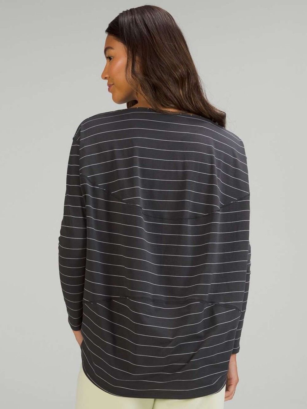 Lululemon Back in Action Long Sleeve ShirtShort Serve Stripe Graphite Grey Whi